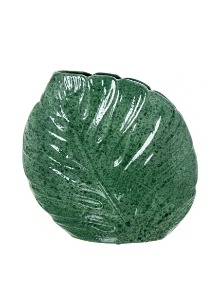 Camacho - Vaso in Ceramica Piatto Foglie H 30 cm - Verde Marmorizzato
