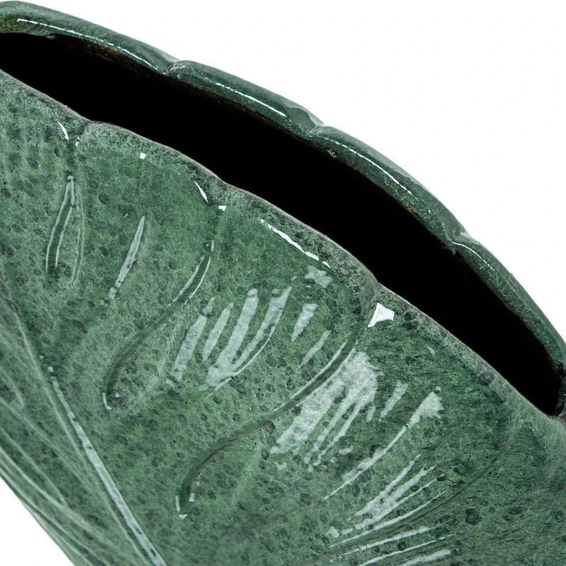 Camacho - Ceramic Vase with Leaves H 30 cm - Marbled Green