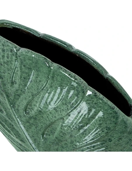 Camacho - Vaso in Ceramica Piatto Foglie H 30 cm - Verde Marmorizzato