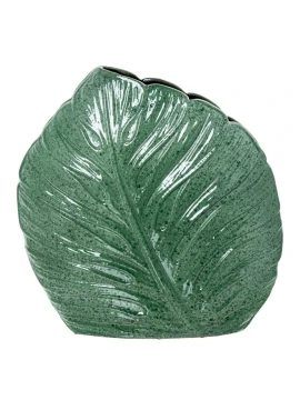 Camacho - Vaso in Ceramica Piatto Foglie H 38 cm - Verde Marmorizzato