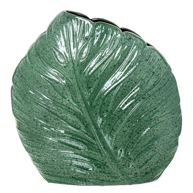 Camacho - Ceramic Vase with Leaves H 38 cm - Marbled Green