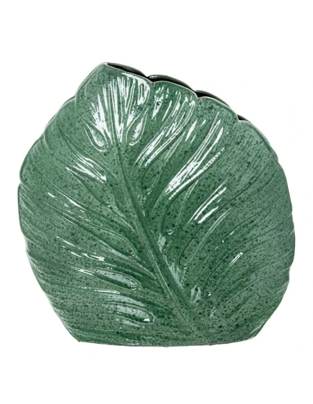 Camacho - Vaso in Ceramica Piatto Foglie H 38 cm - Verde Marmorizzato