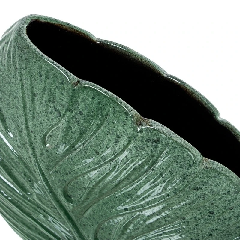 Camacho - Vaso in Ceramica Piatto Foglie H 38 cm - Verde Marmorizzato