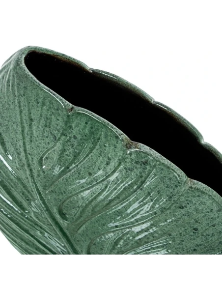 Camacho - Vaso in Ceramica Piatto Foglie H 38 cm - Verde Marmorizzato