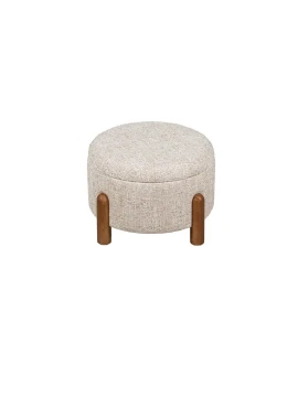 Camacho - Small Beige Linen and Wood Pouf - H 28 cm