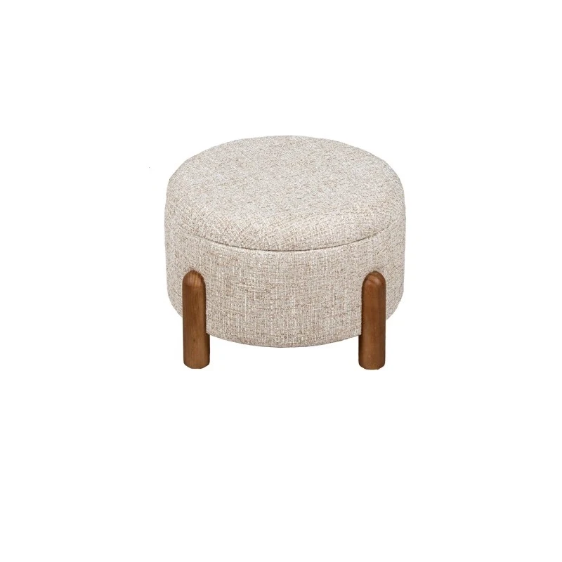 Camacho - Pouf Piccolo Lino Beige e Legno - H 28 cm