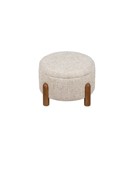 Camacho - Pouf Piccolo Lino Beige e Legno - H 28 cm