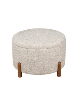 Camacho - Pouf Medio in Lino Beige e Legno - H 33 cm