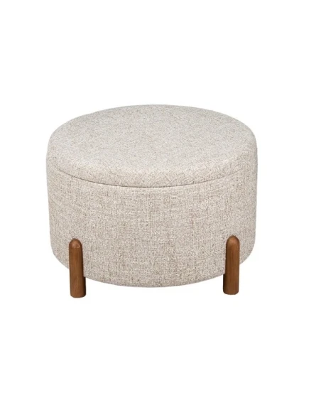Camacho - Pouf Medio in Lino Beige e Legno - H 33 cm