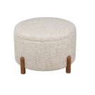 Camacho - Medium Pouf in Beige Linen and Wood - H 33 cm