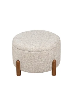Camacho - Large Beige Linen and Wood Pouf H 38 cm