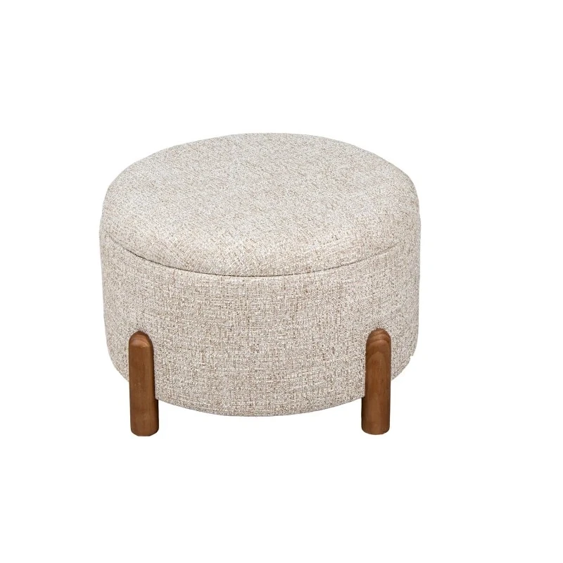 Camacho - Pouf Grande in Lino Beige e Legno H 38 cm