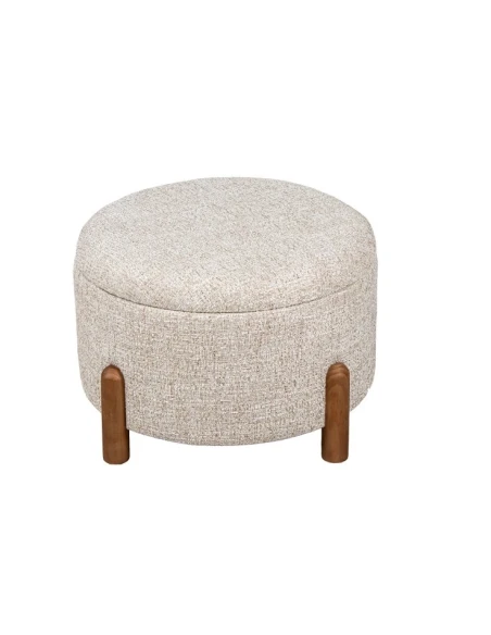 Camacho - Pouf Grande in Lino Beige e Legno H 38 cm