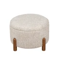Camacho - Pouf Grande in Lino Beige e Legno H 38 cm