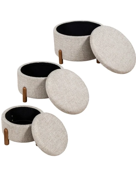 Camacho - Pouf Grande in Lino Beige e Legno H 38 cm