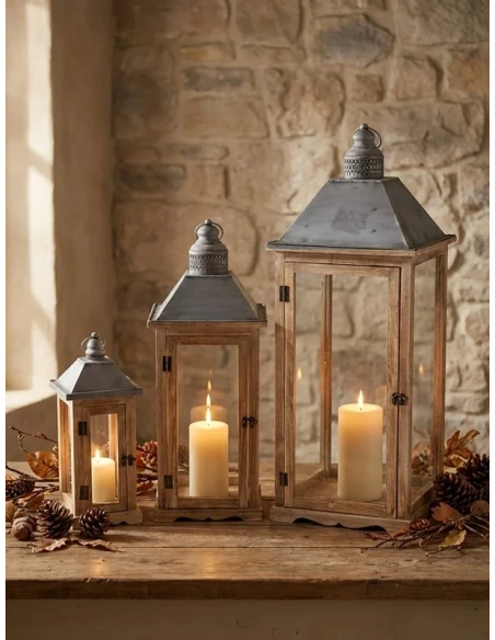 Camacho - Natural Wood Lantern - 24 x 24 x 67 cm