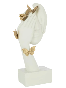 J-Line - Butterfly Face Sculpture - White / Gold
