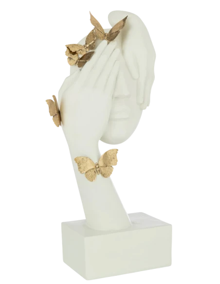 J-Line - Butterfly Face Sculpture - White / Gold