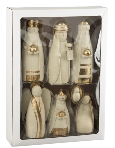 J-Line - 7-Piece Nativity Scene - White/Gold Resin