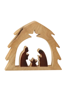 J-Line - Tree Nativity Scene - Natural Mango Wood / Brown