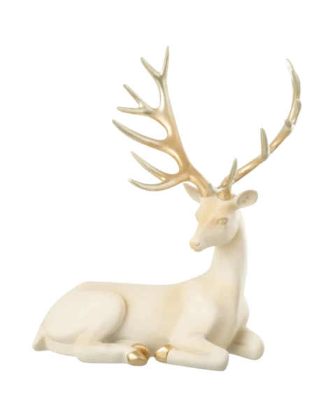 J-Line - Lying Deer Decoration - Light Beige / Gold