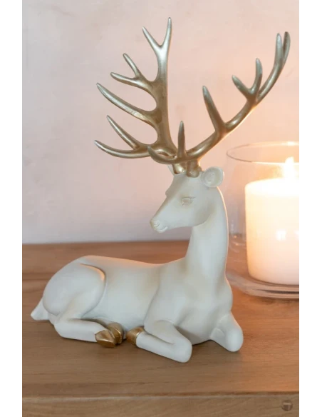 J-Line - Lying Deer Decoration - Light Beige / Gold