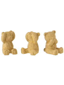 J-Line - Hearing / Seeing / Speaking Bear Decoration - Set of 3 Gold Pieces