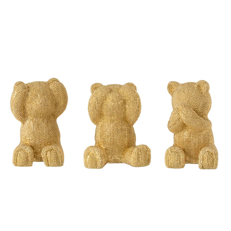J-Line - Hearing / Seeing / Speaking Bear Decoration - Set of 3 Gold Pieces