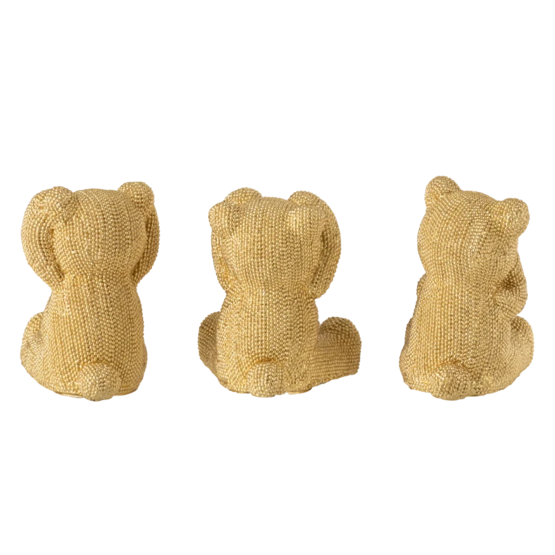 J-Line - Decorazione Orso Sentire / Vedere / Parlare - Set di 3 Pezzi Oro