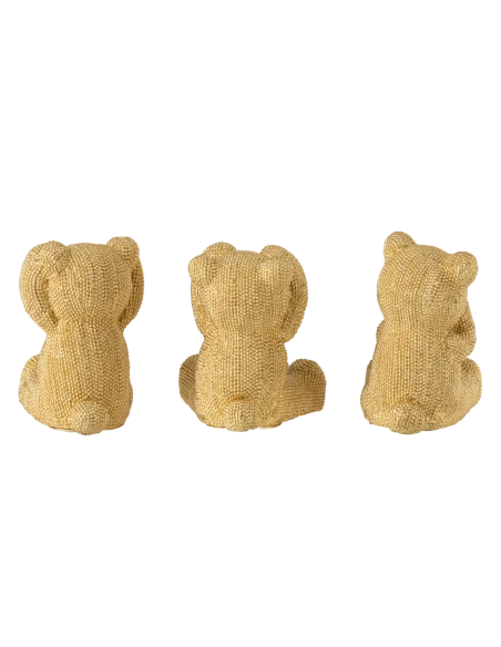 J-Line - Hearing / Seeing / Speaking Bear Decoration - Set of 3 Gold Pieces