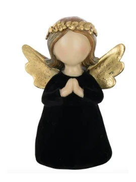 J-Line - Velvet / Polyresin Angel Decoration - Black A