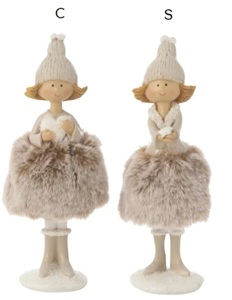 J-Line - Decorazione Angelo Stella + Pelliccia - Multicolore