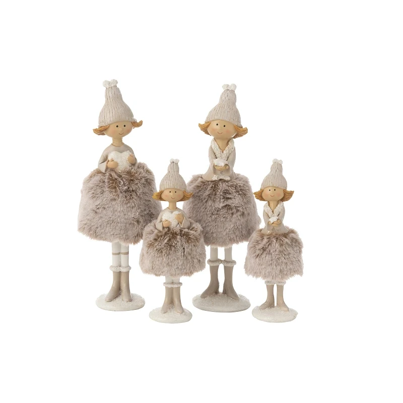 J-Line - Decorazione Angelo Stella + Pelliccia - Multicolore