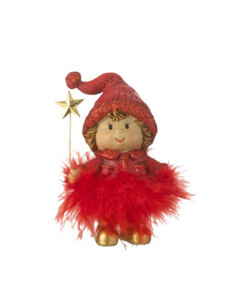 J-Line - Decorazione Bambino Berretto + Stella Pelliccia - Rosso / Oro