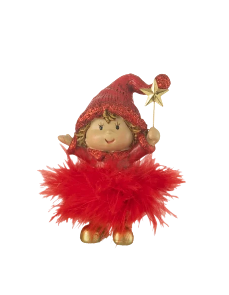 J-Line - Decorazione Bambino Berretto + Stella Pelliccia - Rosso / Oro