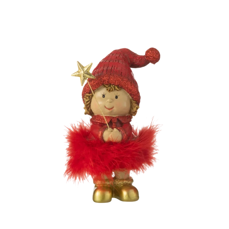 J-Line - Baby Hat + Fur Star Decoration - Red / Gold