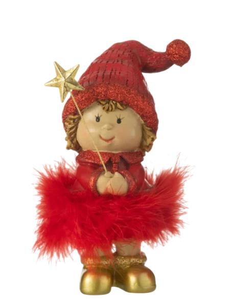 J-Line - Baby Hat + Fur Star Decoration - Red / Gold