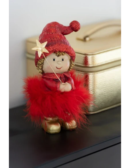 J-Line - Baby Hat + Fur Star Decoration - Red / Gold