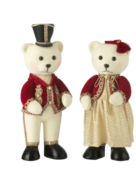 J-Line - Standing Bear Decoration Boy / Girl - Set of 2 Red / Gold