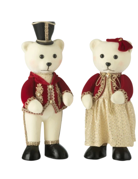 J-Line - Decorazione Orso in Piedi Ragazzo / Ragazza - Set di 2 Pezzi Rosso / Oro