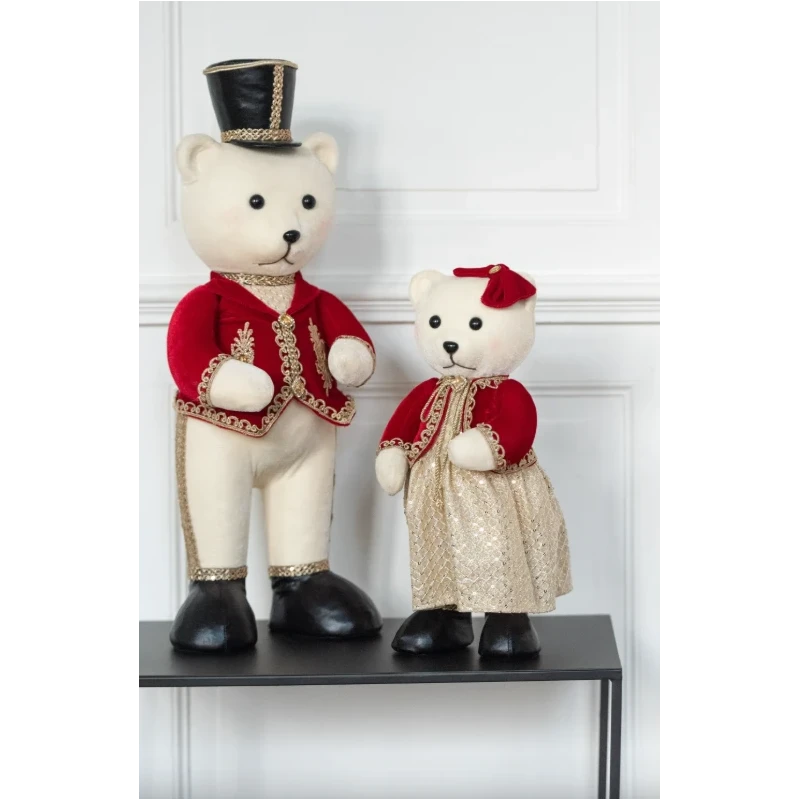 J-Line - Standing Bear Decoration Boy / Girl - Set of 2 Red / Gold