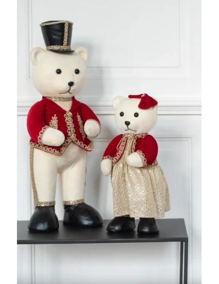 J-Line - Decorazione Orso in Piedi Ragazzo / Ragazza - Set di 2 Pezzi Rosso / Oro