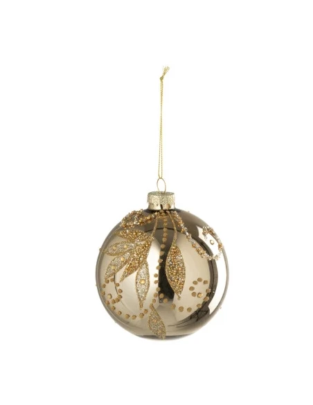J-Line - Christmas Ball with Leaves and Dots - Gold Glass