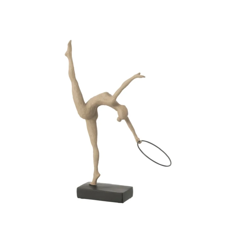 J-Line - Scultura Ginnasta Cerchio + Piede - Beige / Nero