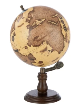 J-Line - Globe + Wooden Base - Orange / Brown