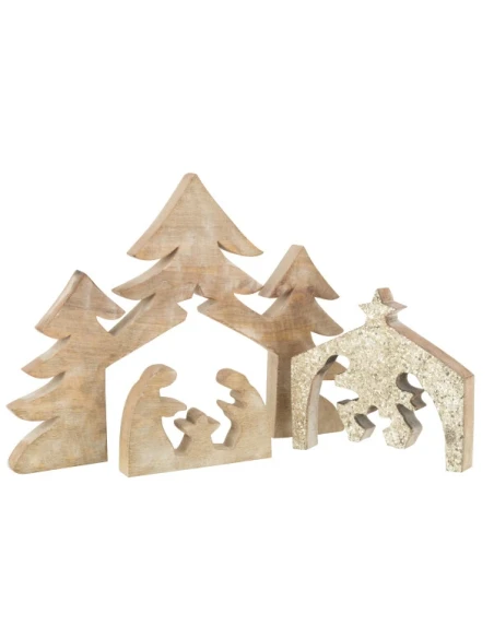 J-Line - Puzzle Presepio - Legno Di Mango / Paillette