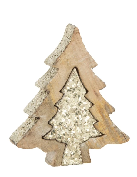 J-Line - Puzzle Albero Di Natale - Legno Di Mango / Paillette