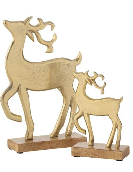 J-Line - Decorazione Renna + Piede - Legno Oro