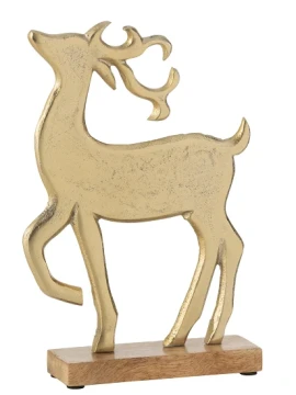 J-Line - Reindeer Decoration + Foot - Gold Wood