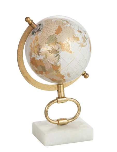 J-Line - Globe + Marble Base - White / Gold